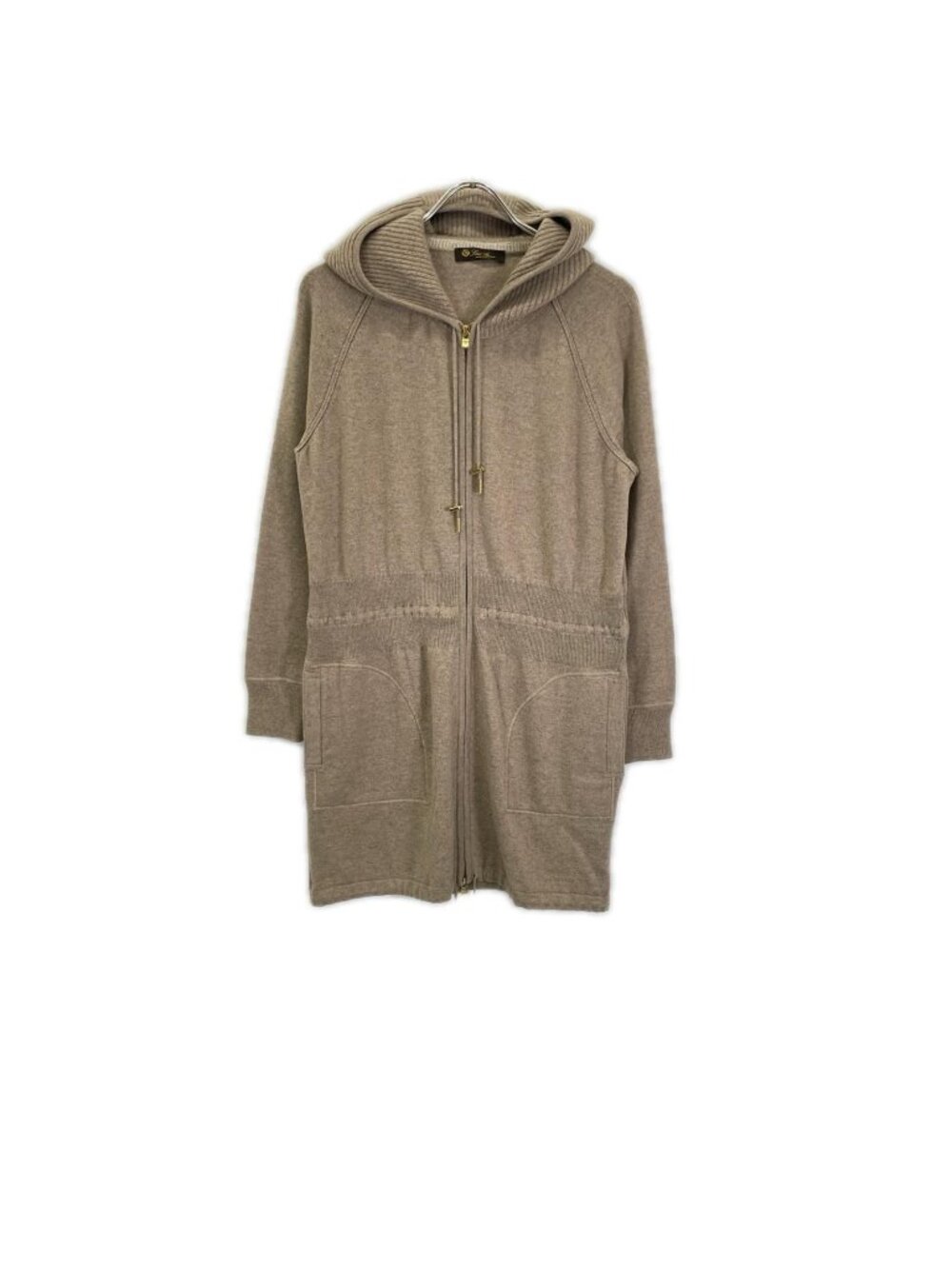 Loro Piana Beige Drawstring Cashmere Hoodie Knit Coat 38
